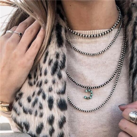 Navajo Pearl Necklace Turquoise Pendant Layered Choker Beaded Boho Western Jewel - Picture 4 of 5